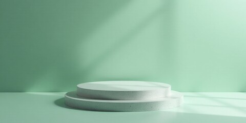 Elegant Two-Tiered Display Platform with Subtle Light and Shadow Effects on a Soft Green Background