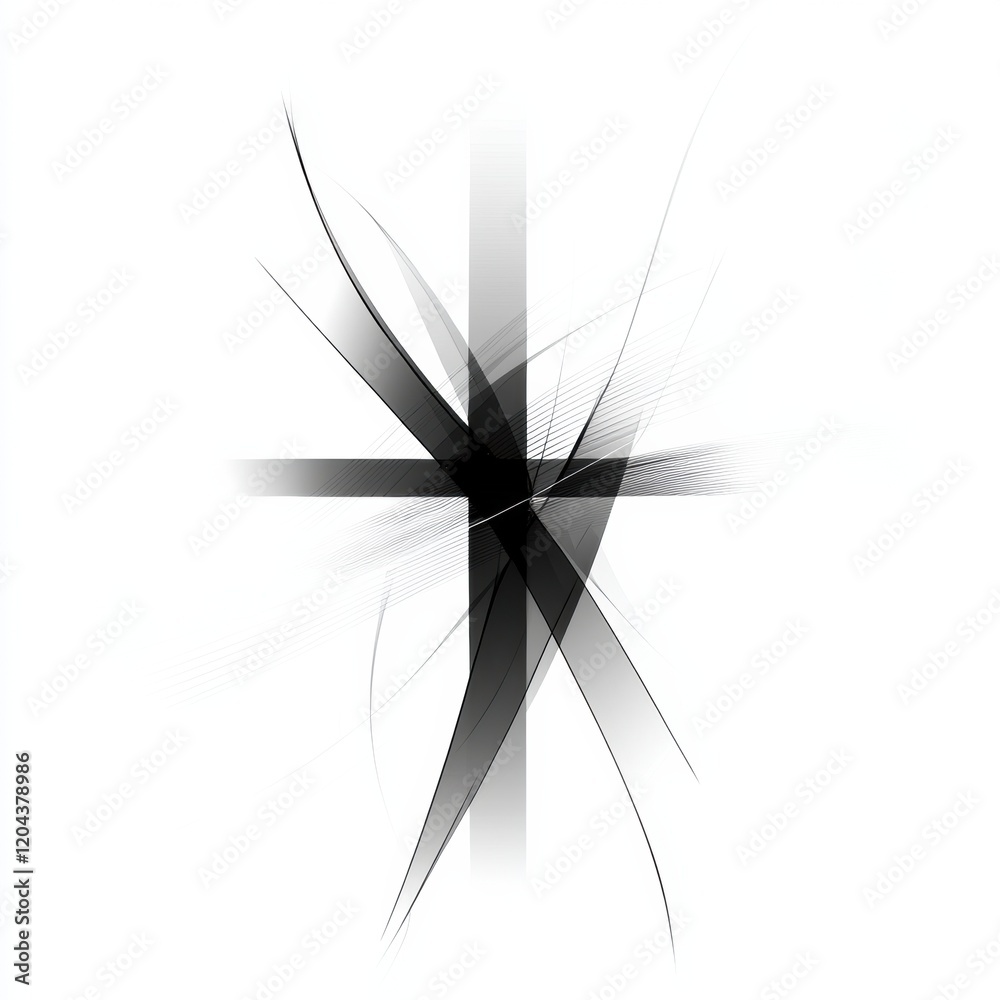 Poster Abstract black and white design with intersecting lines and shapes creating an artistic composition. Generative AI