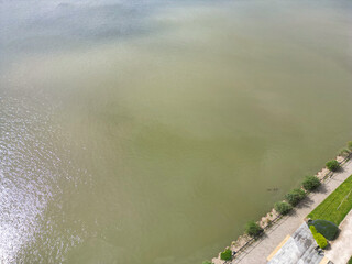 High Angle View of River Thames at Rochester Town in the Unitary of Medway and Located at Kent, England United Kingdom. High Angle Drone's Camera Footage was Captured on April 20th, 2024