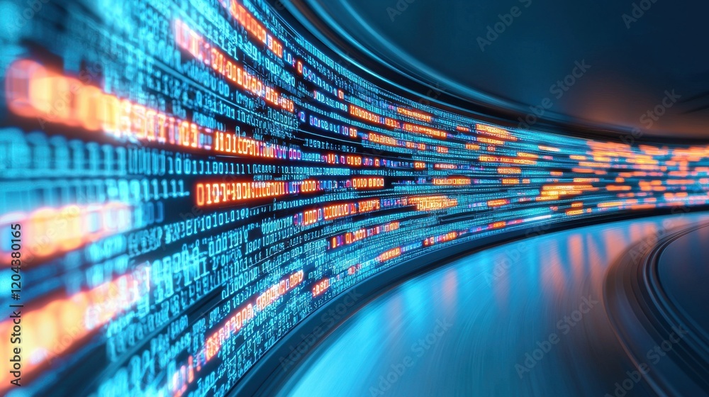 Poster dynamic data streams visualized on a screen futuristic workspace neon ambient lights closeup viewpoi