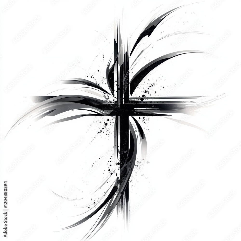 Fototapete artistic design featuring intricate black and white abstract patterns with a cross formation promine