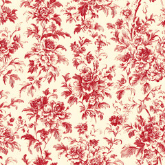 Red Chinoiserie Seamless Pattern Digital Paper - Elegant Oriental Floral Design