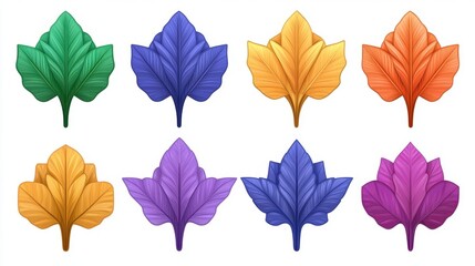 Fototapeta premium Collection of Eight Vibrant Colorful Leaves: A Digital Illustration