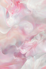 Abstract fluid art with soft pink and white swirling patterns creating a gentle atmosphere