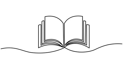 Opened book with flying page in one continuous line drawing. Education study and knowledge library concept in simple linear style,hand drawn book in one line style drawing minimalism decorative art
