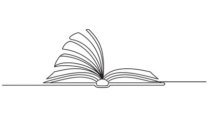 Opened book with flying page in one continuous line drawing. Education study and knowledge library concept in simple linear style,hand drawn book in one line style drawing minimalism decorative art