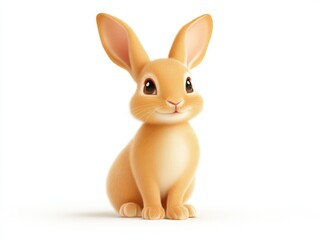 Fototapeta premium Lively tan rabbit sitting upright on a clean white background, showcasing vibrant fur texture and a curious expression, ideal for nature themed stock imagery with a playful edge