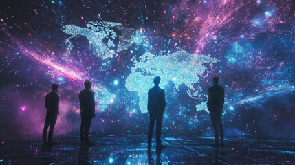 Obraz premium abstract professional business team people innovation connection of line from nail node to node on map background , networking concept