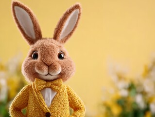 Obraz premium Realistic close up of a brown rabbit with expressive eyes and soft fur, captured outdoors with a warm golden glow, evoking serenity and connection to nature