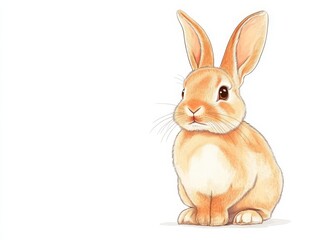 Obraz premium Delicate hand drawn light brown bunny portrait in soft watercolor tones, elegant illustration with a serene natural atmosphere, perfect for holiday decor and gentle Easter themes