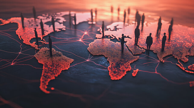abstract professional business team people innovation connection of line from nail node to node on map background , networking concept