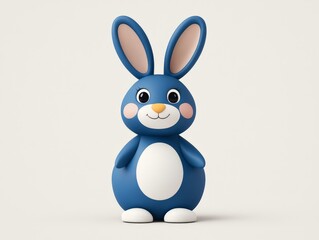 Fototapeta premium Blue cartoon bunny standing upright with a playful and confident stance, exuding cheerful energy, perfect for children’s artwork, animated visuals, or colorful holiday decor