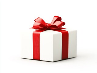 Fototapeta premium Vibrant holiday gift box tied with a striking red bow, surrounded by a festive winter theme, showcasing luxurious wrapping and cheerful design perfect for seasonal gifting