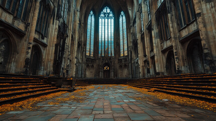 Obraz premium Gothic architecture, A high-fidelity image of Gothic architecture showcasing chaos elements, optimized for stock image use with a 4.2x resolution.