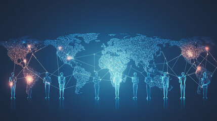 Fototapeta premium abstract professional business team people innovation connection of line from nail node to node on map background , networking concept