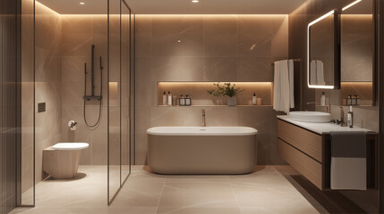 This is a big bathroom with a tub and a shower that is nice.