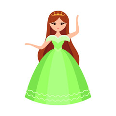 Quinceanera princess character. Young girl in a fluffy dress with a crown.