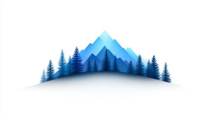 Pine covered mountain with dense forest in rich blue tones and sharp triangular geometry, represented in a detailed vector for eco themed designs and nature inspired artwork