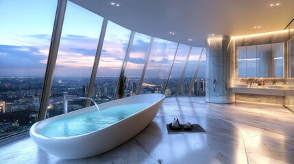 Fototapeta premium Luxury Penthouse Bathroom with City View