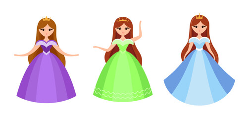 Quinceanera princess character. Young girl in a fluffy dress with a crown.