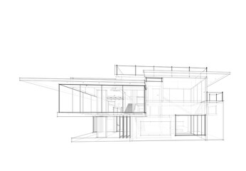 House architectural drawing 3d illustration