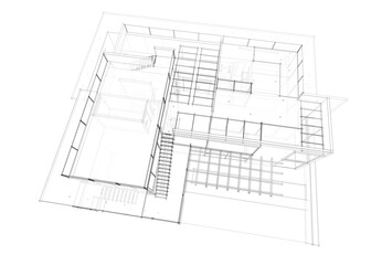 House architectural drawing 3d illustration