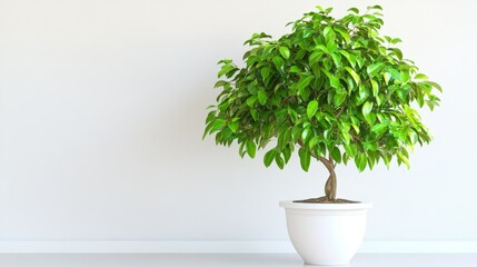 Lush Weeping Fig in White Pot - Serene weeping fig, symbolizing growth, peace, nature, tranquility, and home.  A perfect addition to any interior.