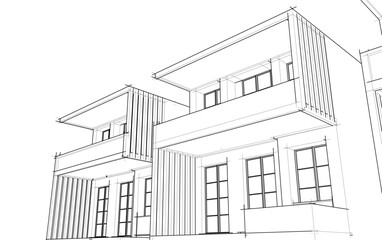 Architectural sketch of modern building vector 3d illustration
