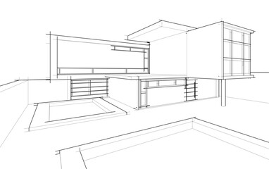 Architectural sketch of modern building vector 3d illustration