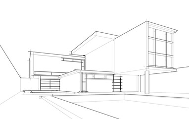 Architectural sketch of modern building vector 3d illustration