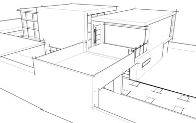 Fototapeta premium Architectural sketch of modern building vector 3d illustration
