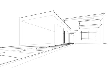 Architectural sketch of modern building vector 3d illustration