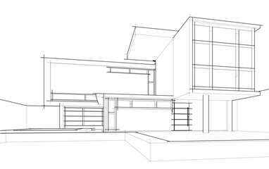 Fototapeta premium Architectural sketch of modern building vector 3d illustration