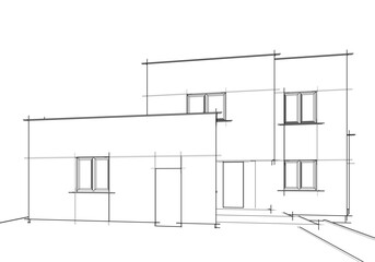 Architectural sketch of modern building vector 3d illustration