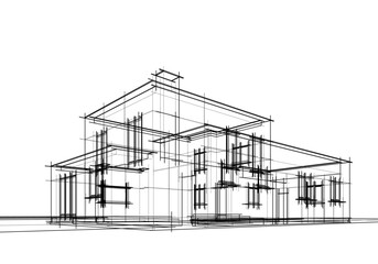 Architectural sketch of modern building vector 3d illustration