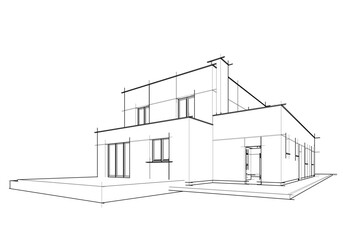 Architectural sketch of modern building vector 3d illustration