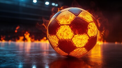 Fiery futsal ball in a decisive indoor match, highlighting the fast-paced nature of the game
