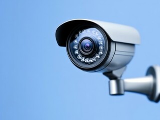 Modern outdoor security camera with weather resistant casing on a vivid blue background, representing advanced home surveillance, reliability, and smart safety solutions