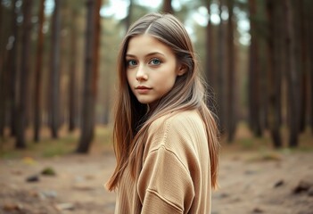 Naklejka premium Portrait of a young female in a forest clearing