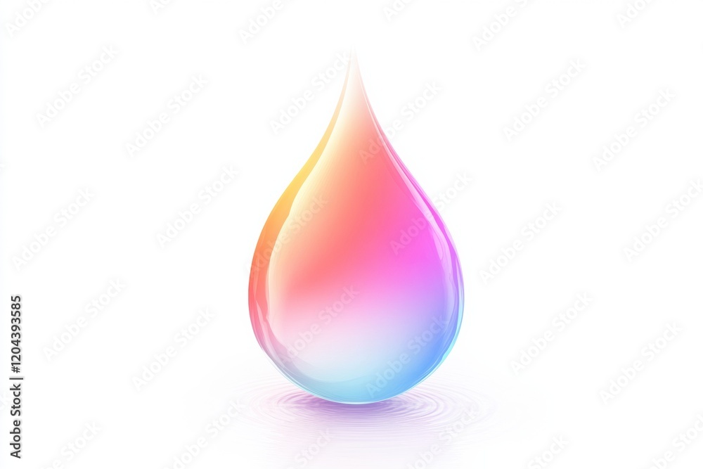 Poster colorful water droplet with gradient hues reflecting light on a plain background. generative ai