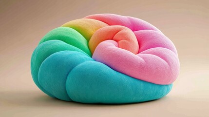 Colorful plush cushion with vibrant rainbow palette, ideal for Pride celebrations, embodies comfort and playful home decor style