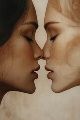 Close-up illustration of diverse women with freckles facing each other in profile