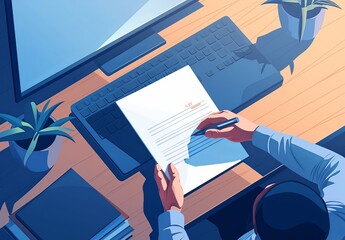 a person presenting an application letter to another individual at a desk