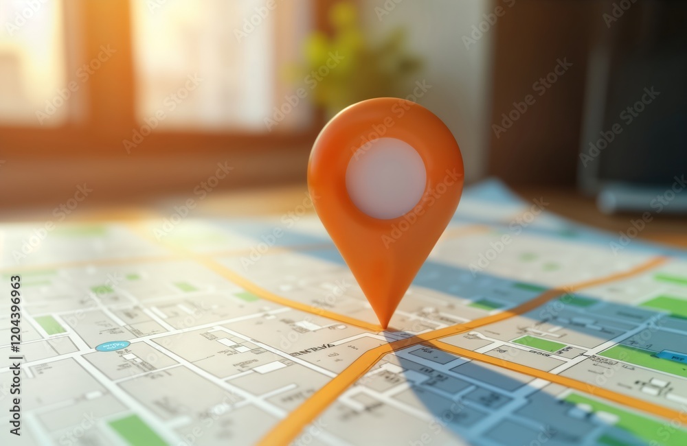 Poster orange location pin points spot on city map. minimalist design. modern tech illustration for navigat