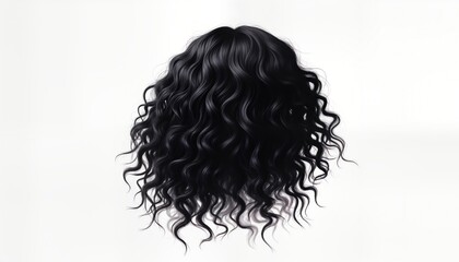 Fototapeta premium Black wavy hair wig isolated on white background. Hair curly, long. Good choice for fashion, beauty purposes. Black wig great alternative for people lost hair want to change style.