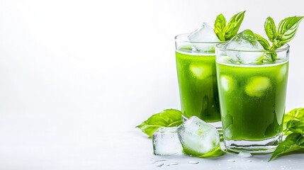 Refreshing Iced Matcha Served in Glasses With Ice and Mint Leaves on a Bright Background Perfect for Hot Days