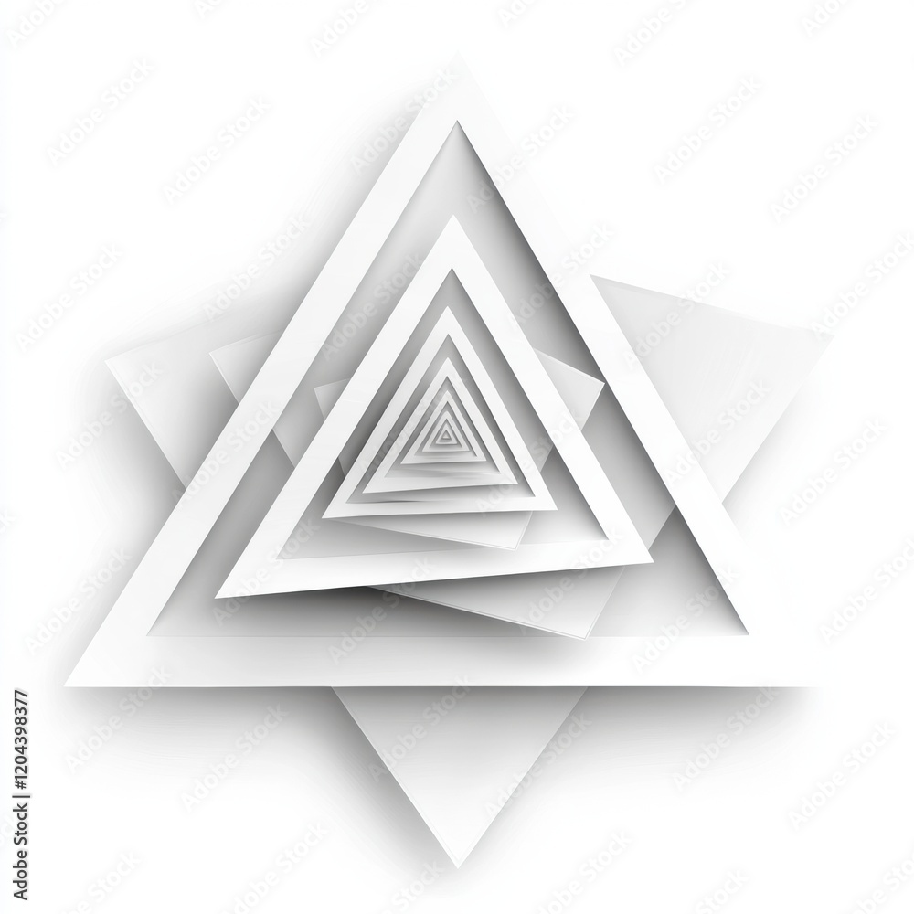 Poster Intricate layered white triangles create a dynamic visual effect against a simple background. Generative AI