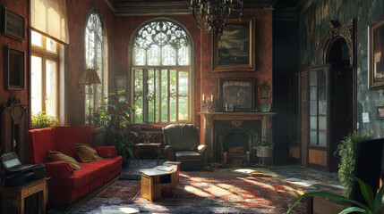"Interior of a bright living room featuring cozy grey sofas positioned near a large window, creating an inviting and airy atmosphere."