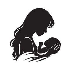 mother holding new born baby silhouette vector illustration
