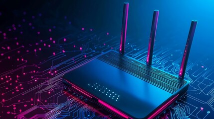 Banner with high-speed 5G router technology for secure online communication and home networks